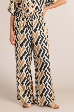wide leg regular waist broek zand