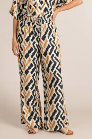 wide leg regular waist broek zand