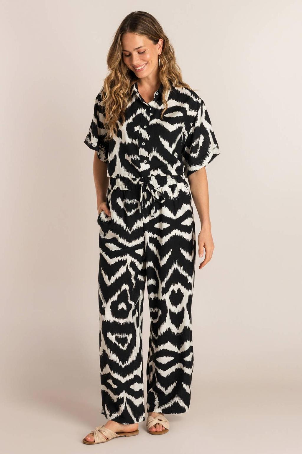 Zwart en witte dames Ivy Beau wide leg regular waist broek van viscose