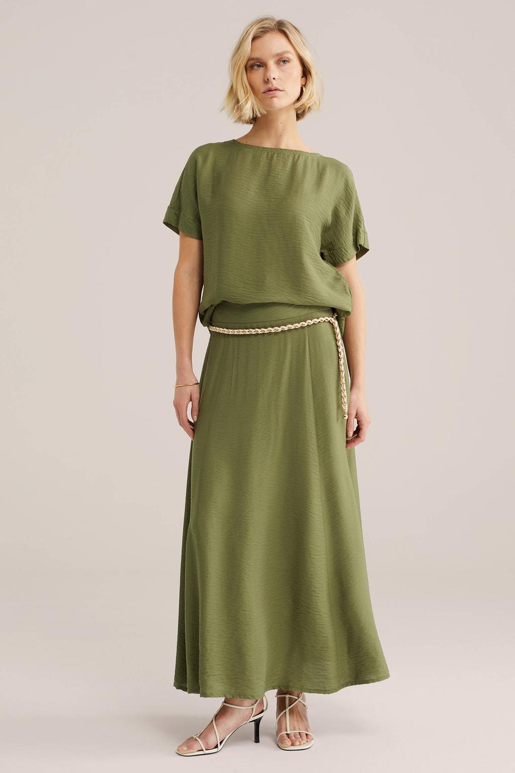 Groene dames WE Fashion top van viscose met effen, korte mouwen en ronde hals