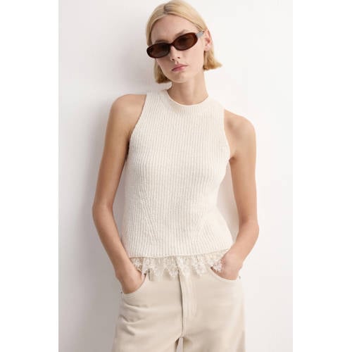 Mango top ecru rib gebreid afbeelding