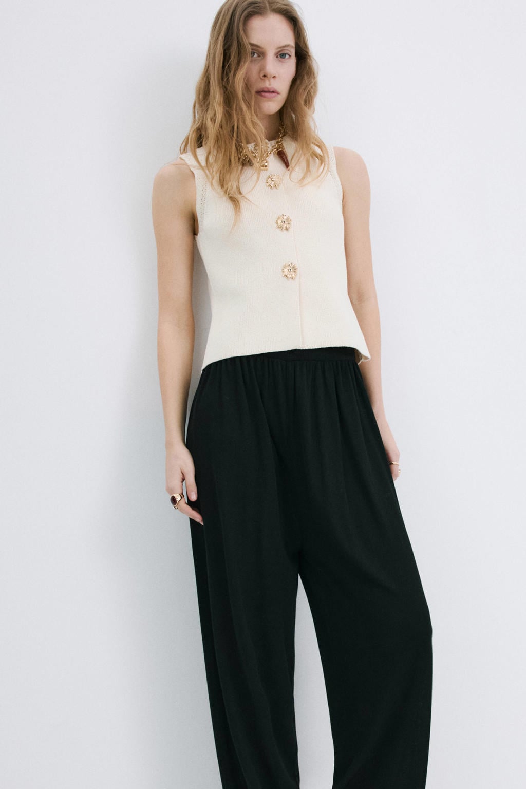 Ecru dames Mango top gebreid met effen en ronde hals