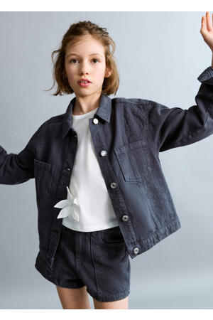 denim short donkerblauw broderie