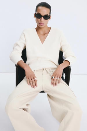 cropped trui beige rib gebreid