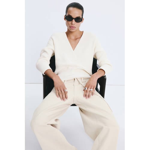 Mango cropped trui beige rib gebreid afbeelding