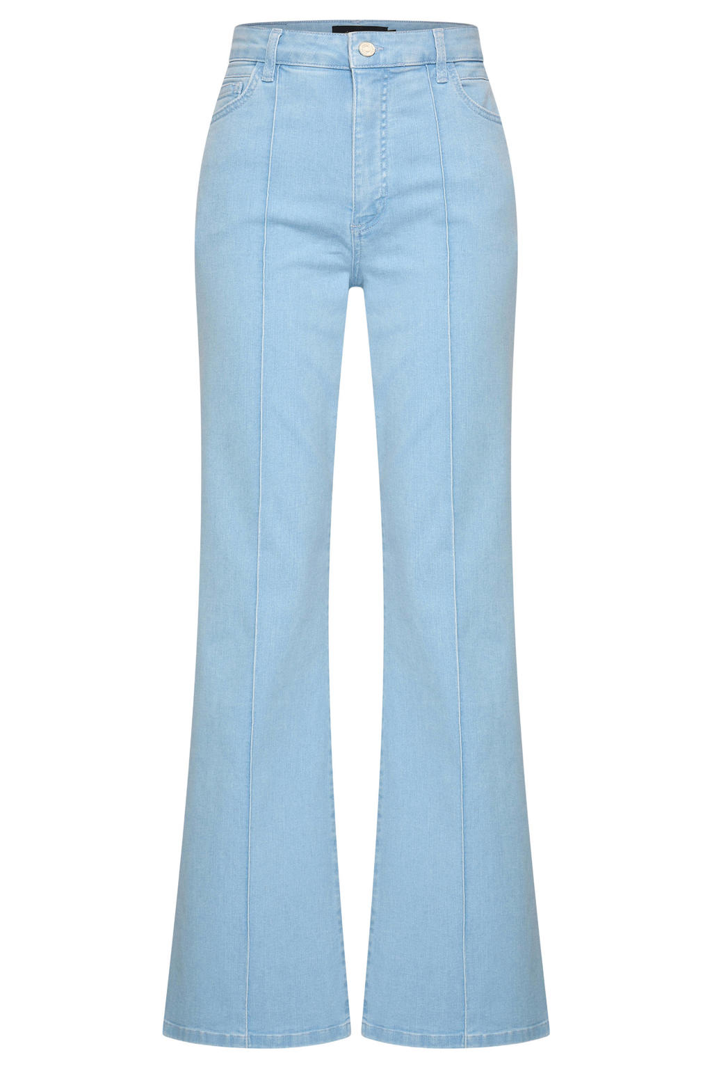 Light blue denim dames Claudia Sträter flared jeans van denim met regular waist, rits- en knoopsluiting en effen