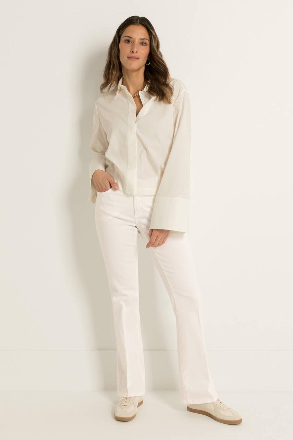 Witte dames CLAUDIA BY CLAUDIA STRÄTER flared jeans van denim met regular waist, rits- en knoopsluiting en effen