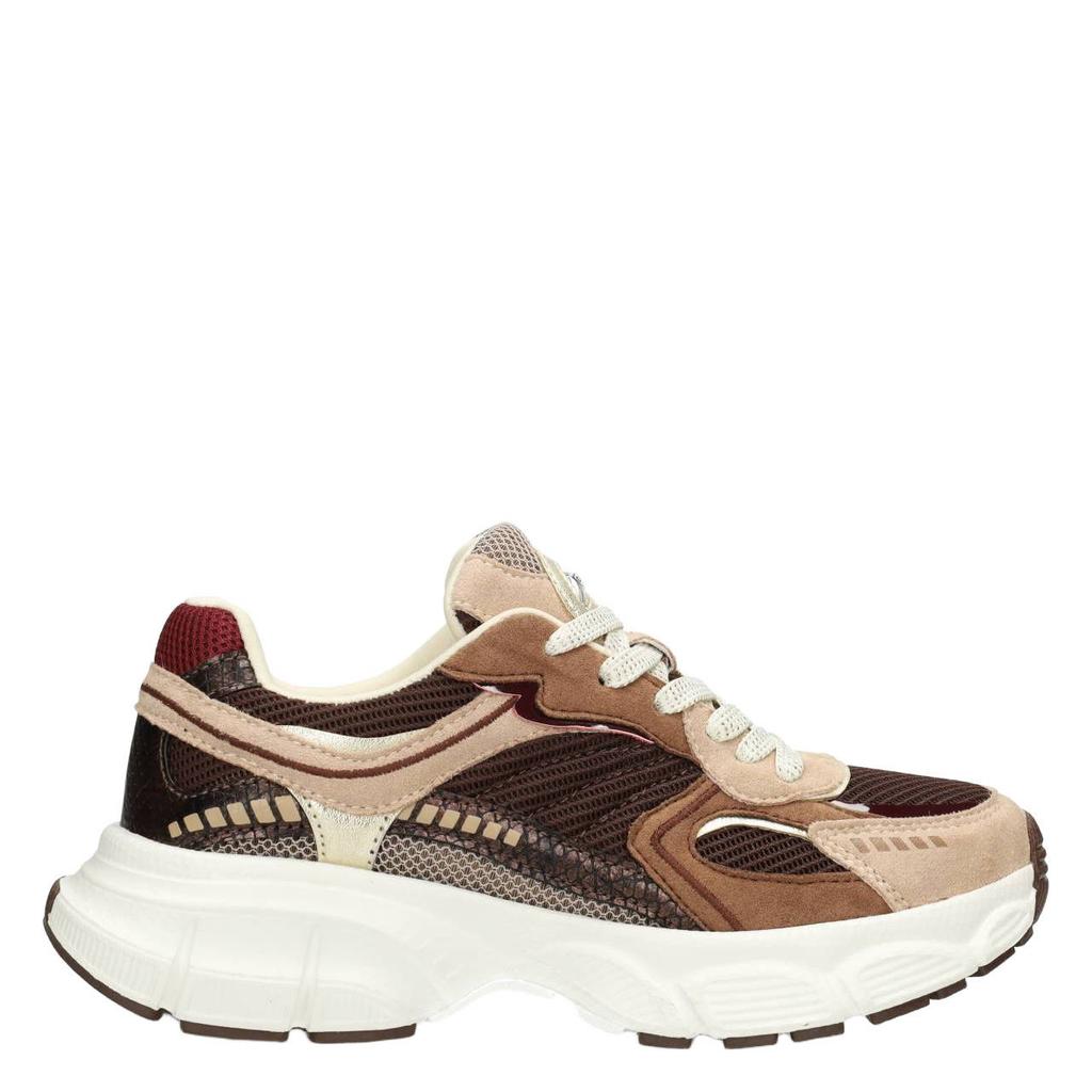 Bruine dames POSH by Poelman Lise imitatieleren leren sneakers met combinatie
