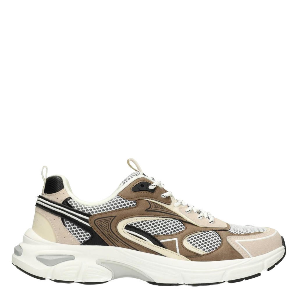 Beige en taupe heren Poelman Dex leren sneakers met veters