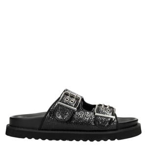 Garby leren slippers met dierenprint zwart