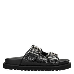 Garby leren slippers met dierenprint zwart