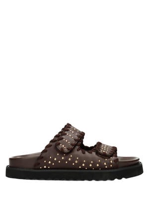 Nena leren slippers donkerbruin