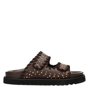 Nena leren slippers donkerbruin