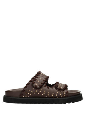 Nena leren slippers donkerbruin