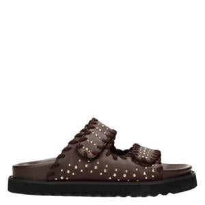 Nena leren slippers donkerbruin