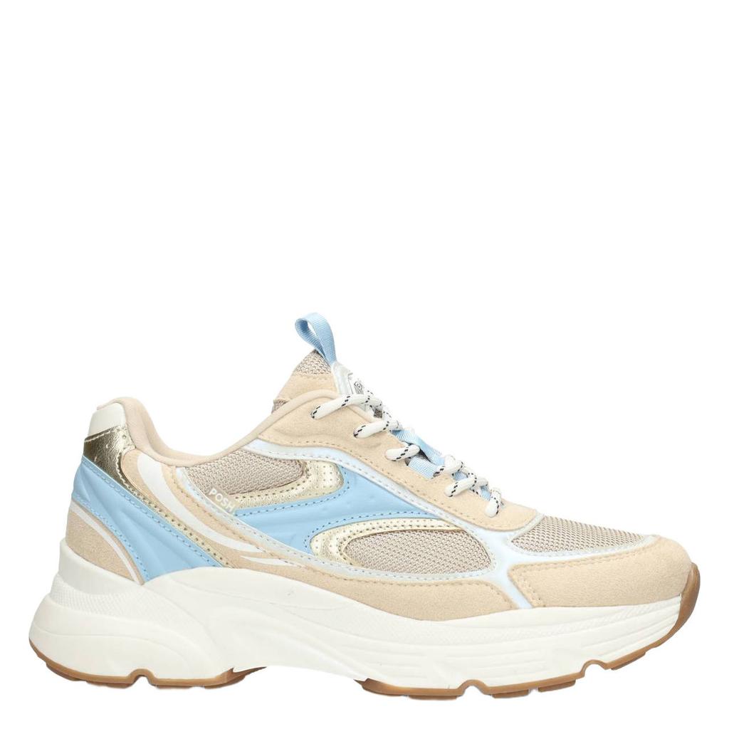 Beige en blauwe dames POSH by Poelman sneakers van imitatieleer/imitatiesude met veters