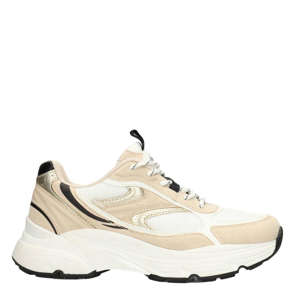 Beige en witte dames POSH by Poelman sneakers van microfiber met veters
