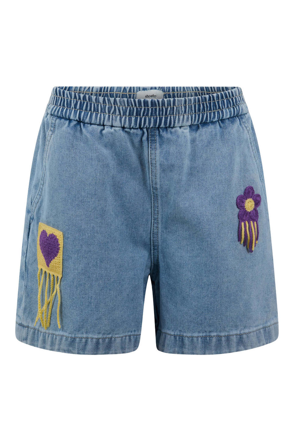 Light blue denim meisjes Shoeby high waist short van denim met elastische tailleband en effen