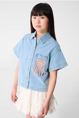 blouse medium blue denim crochet