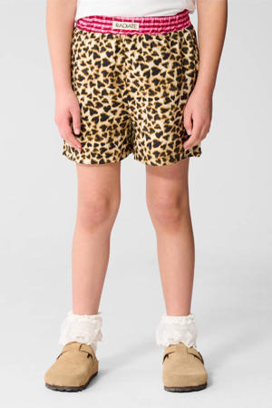 high waist casual short met panterprint bruin