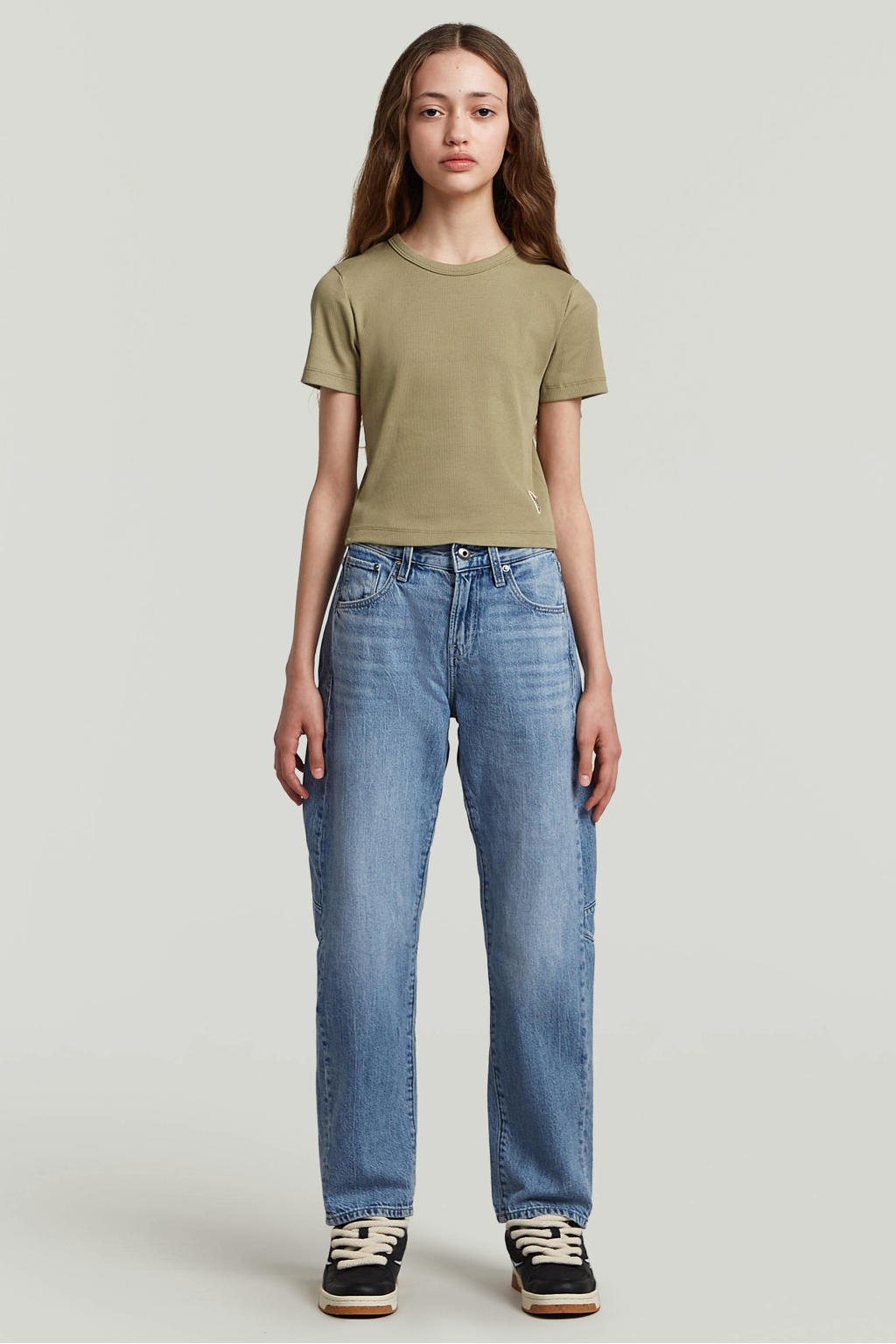 Light blue denim meisjes G-STAR loose fit jeans van denim met baggy, regular waist en effen