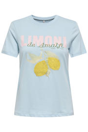 thumbnail: Lichtblauwe dames ONLY CARMAKOMA T-shirt van katoen met korte mouwen en ronde hals
