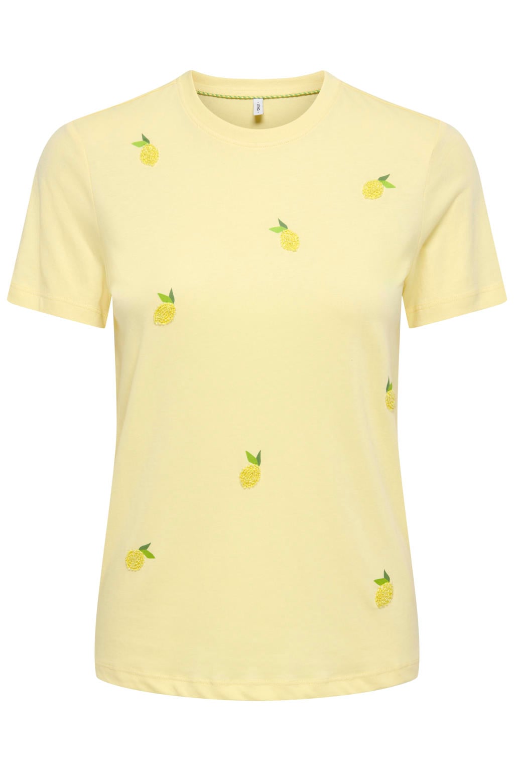 Gele dames ONLY CARMAKOMA T-shirt van katoen met korte mouwen en ronde hals