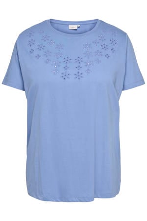 T-shirt broderie lichtblauw
