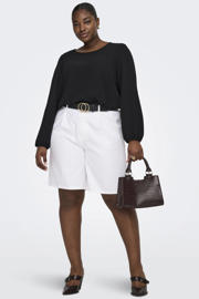 thumbnail: Witte dames ONLY CARMAKOMA high waist straight bermuda short Plus Size van lyocell met rits- en knoopsluiting en effen