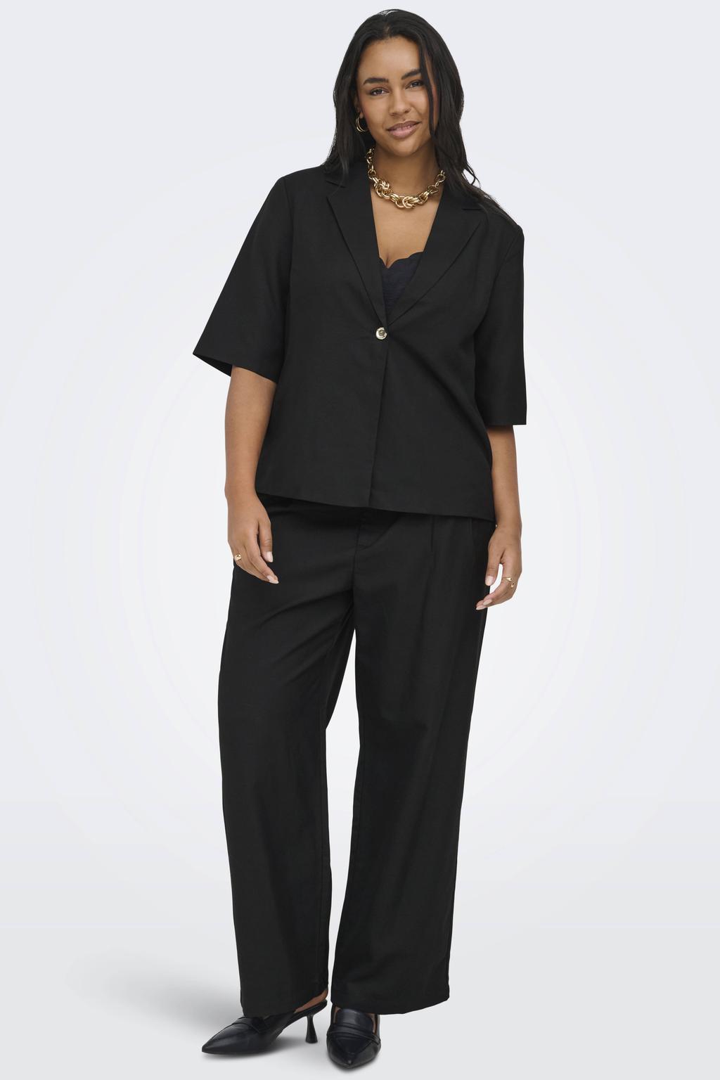 Zwarte dames ONLY CARMAKOMA straight leg broek Plus Size met rits- en knoopsluiting en effen