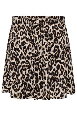 regular waist casual short met panterprint bruin