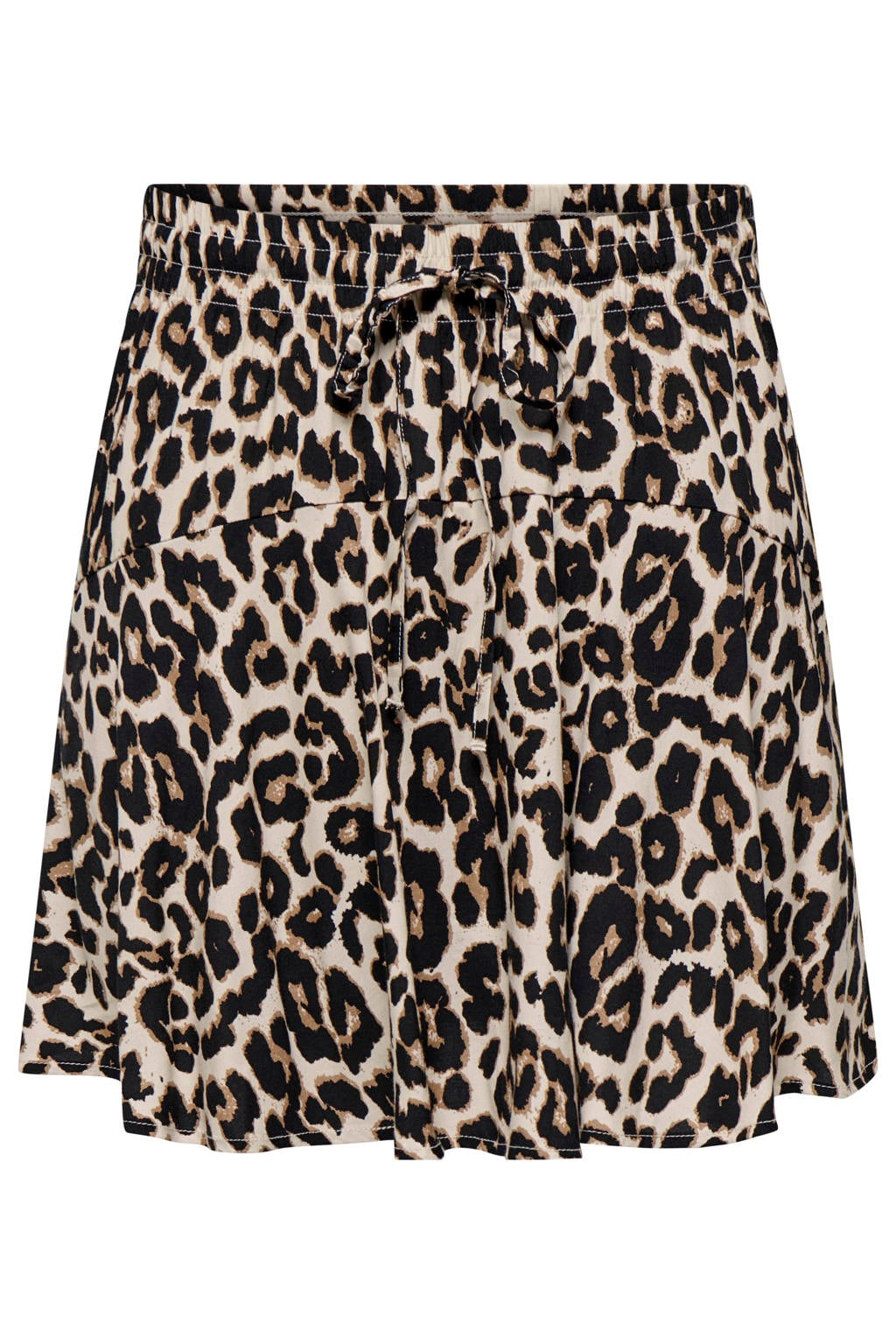 Bruin en zwarte dames ONLY CARMAKOMA regular waist casual short van viscose met loose fit, elastische tailleband en dierenprint