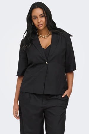 Carbaia 2/4 Linen Bl Blazer Tlr Plus Size - zwart