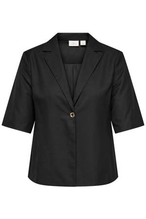 Carbaia 2/4 Linen Bl Blazer Tlr Plus Size - zwart