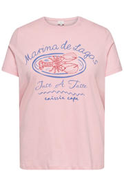 thumbnail: Lichtroze dames ONLY CARMAKOMA T-shirt van katoen met printopdruk, korte mouwen en ronde hals