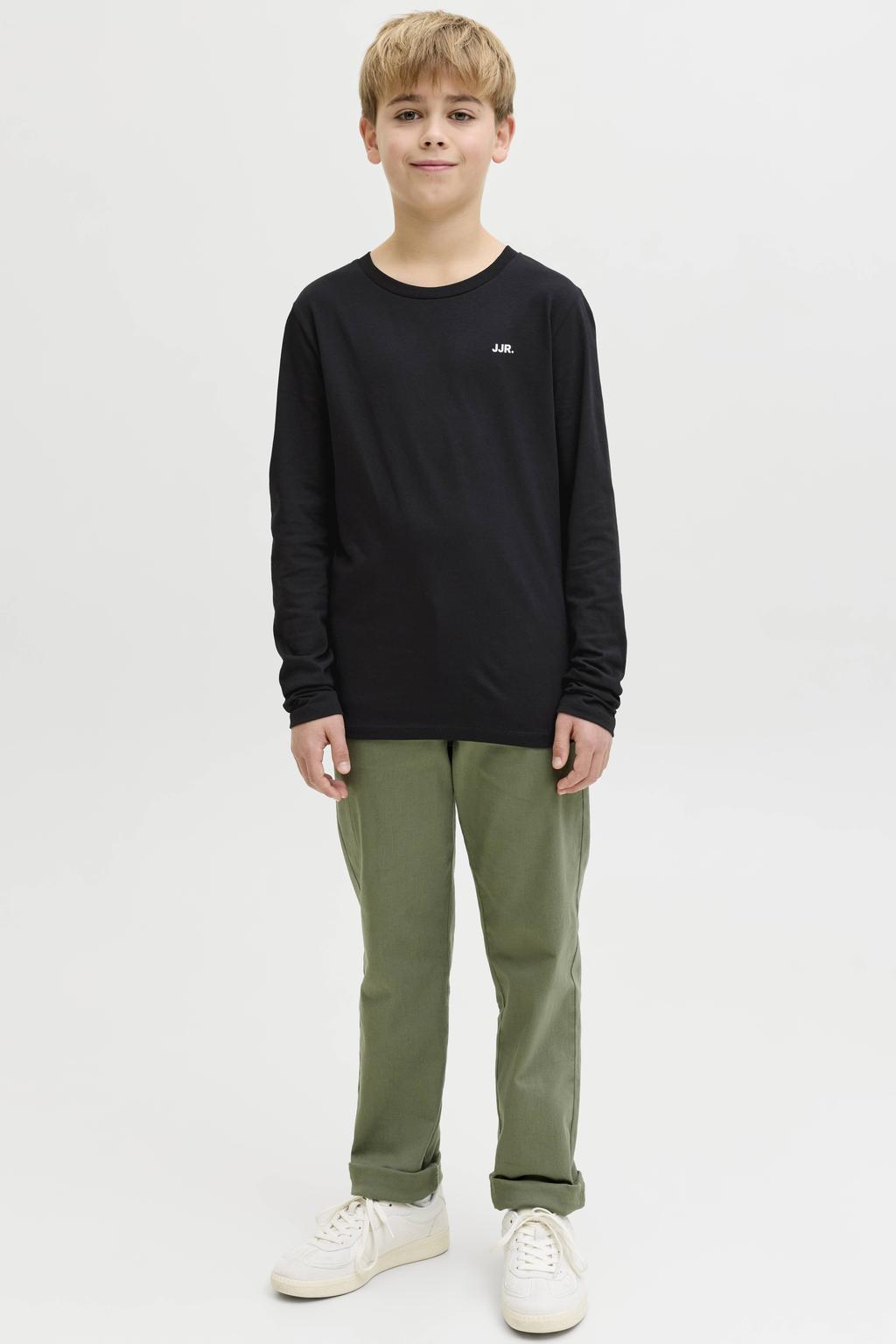 Zwarte jongens JJ REBEL JUNIOR longsleeve van katoen met effen, lange mouwen en ronde hals