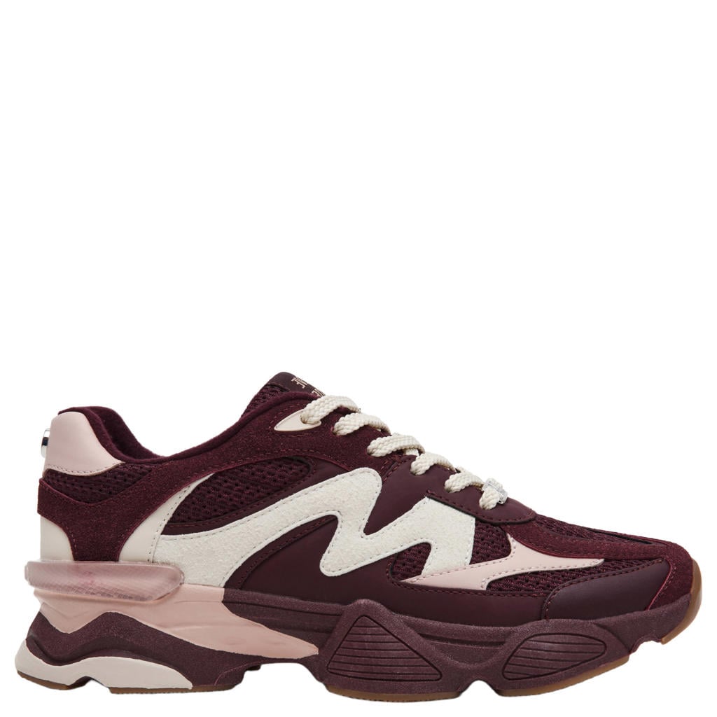 Bordeaux en roze dames Steve Madden Speeder chunky imitatieleren sneakers - met veters