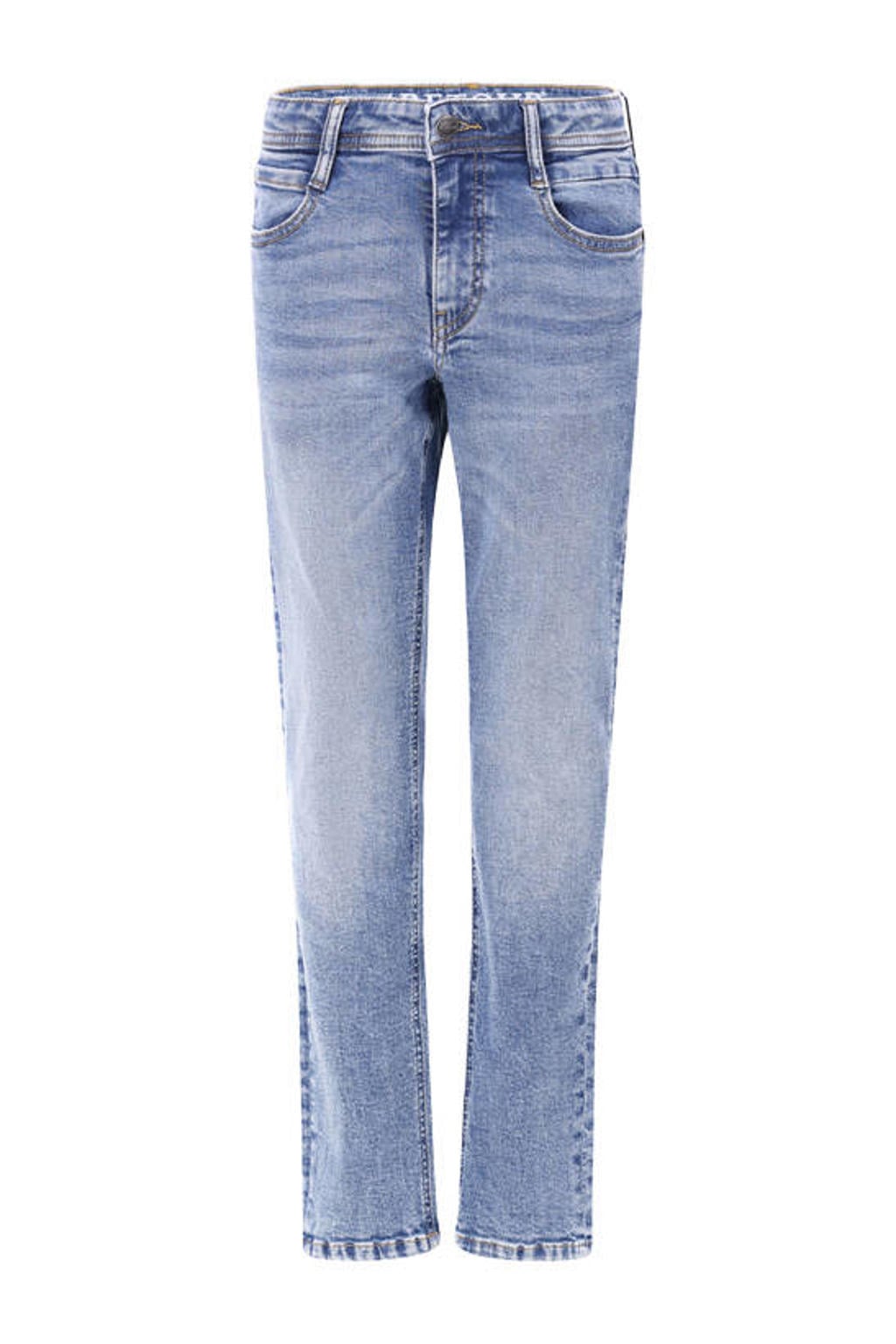 Medium blue denim jongens Retour Jeans straight leg jeans van stretchdenim met rits- en knoopsluiting en effen