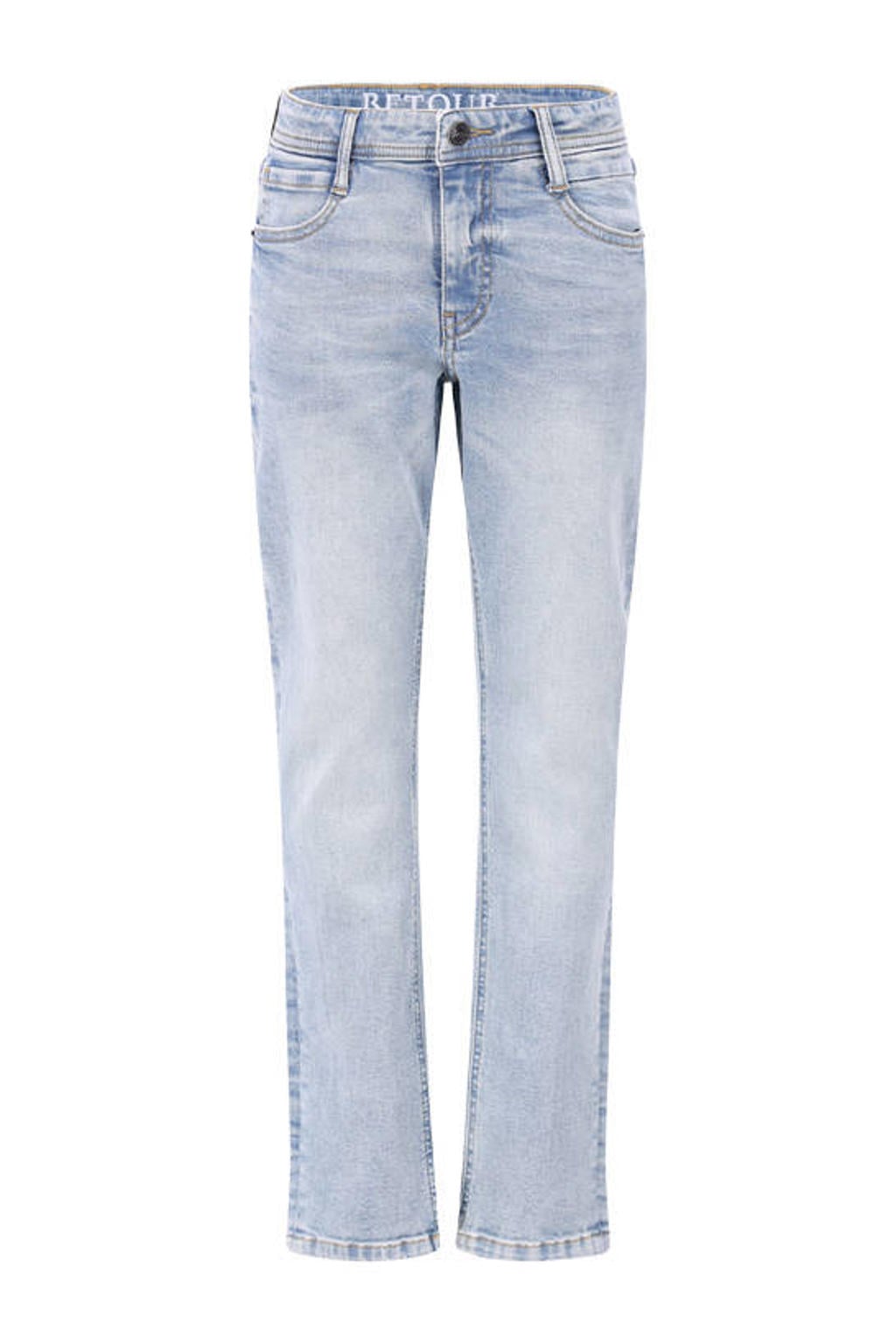 Light blue denim jongens Retour Jeans straight leg jeans van stretchdenim met rits- en knoopsluiting en effen