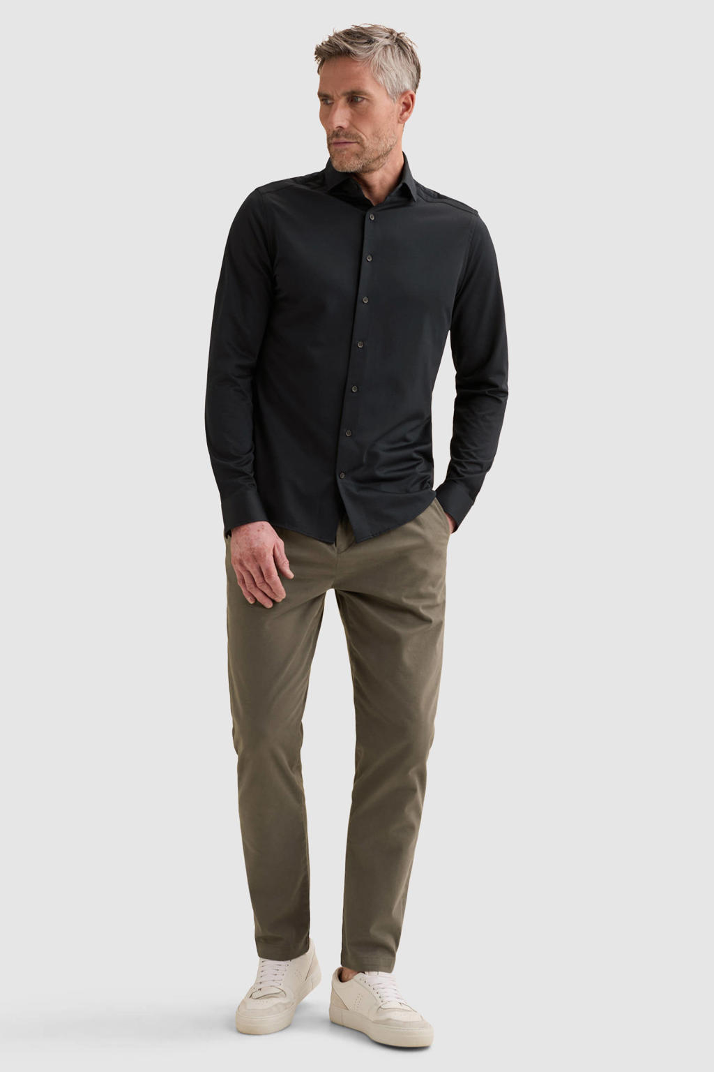 Vanguard jersey regular fit zakelijk oxford overhemd - donkerblauw