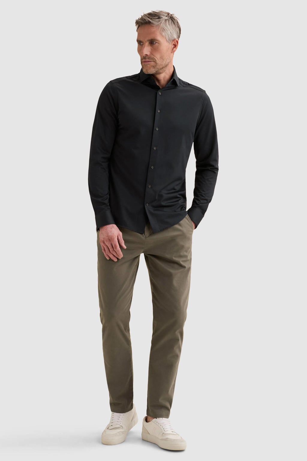 Donkerblauwe heren Vanguard jersey regular fit zakelijk oxford overhemd met effen, lange mouwen en klassieke kraag