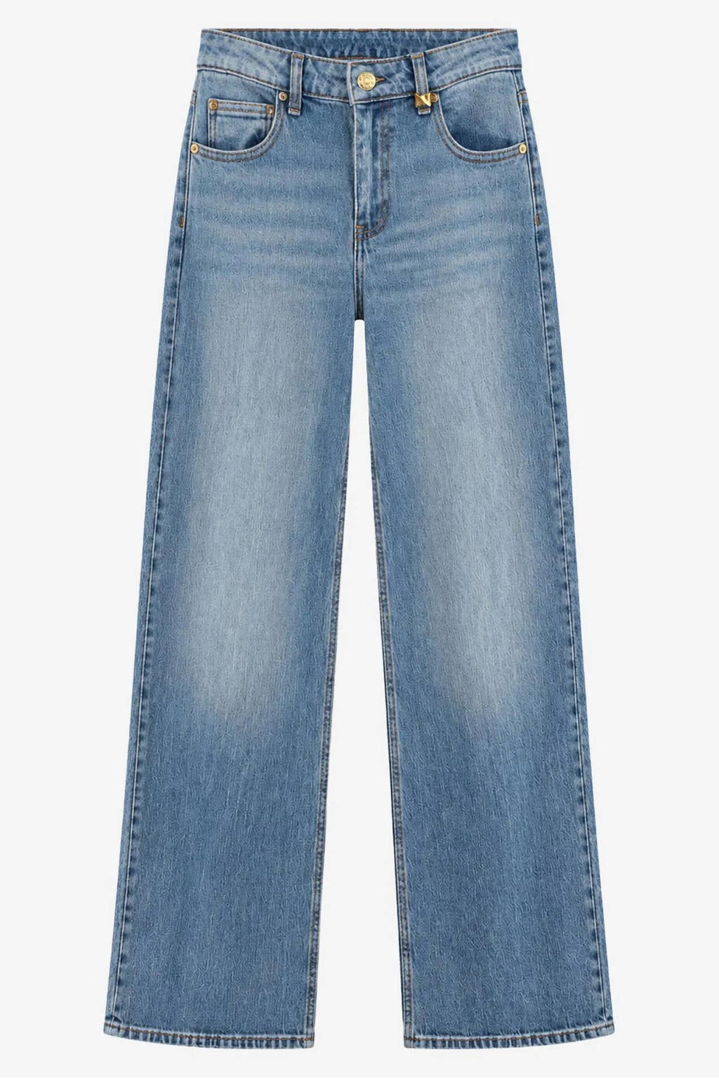 Light blue denim dames NIKKIE straight leg jeans van denim met rits- en knoopsluiting en effen