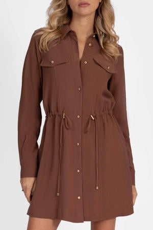 viscose korte blousejurk - bruin