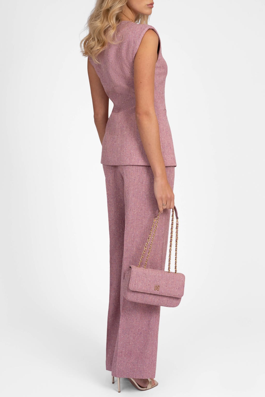 NIKKIE viscose wide leg pantalon met glitters - roze