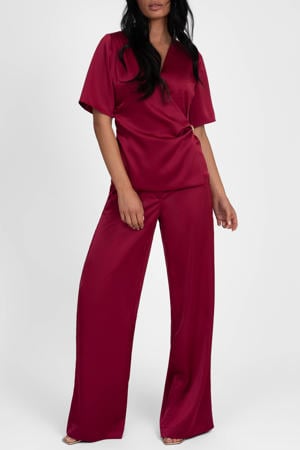 satijnen wide leg broek - donkerrood