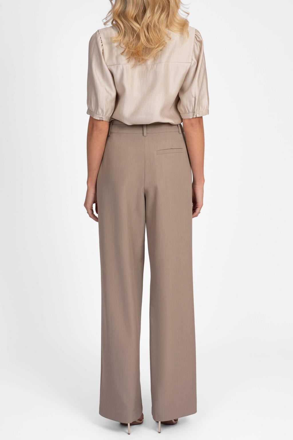 Beige dames NIKKIE wide leg pantalon met high waist, rits- en haaksluiting en effen