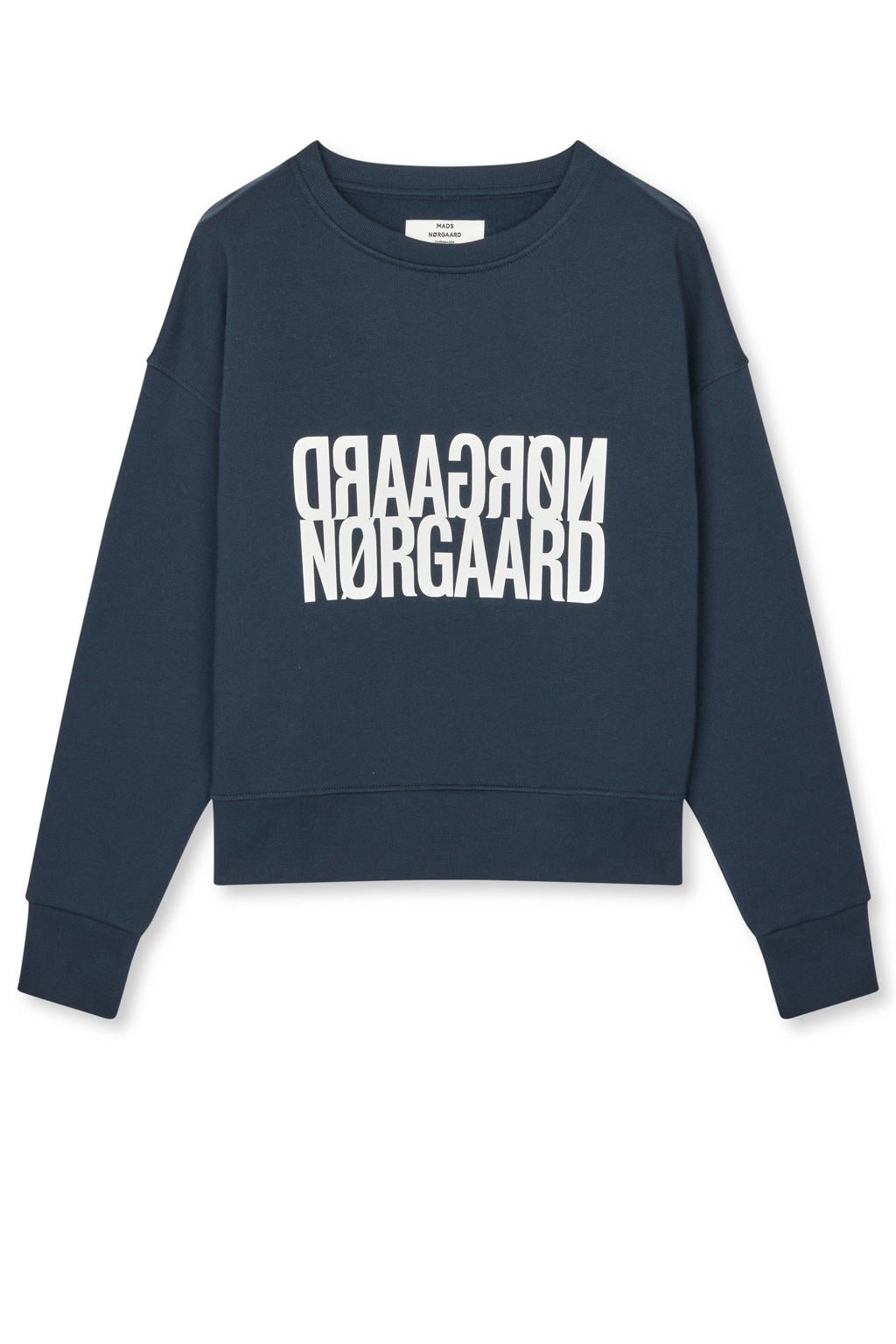 Donkerblauw en witte dames MADS NØRGAARD COPENHAGEN sweater van katoen met printopdruk, lange mouwen en ronde hals