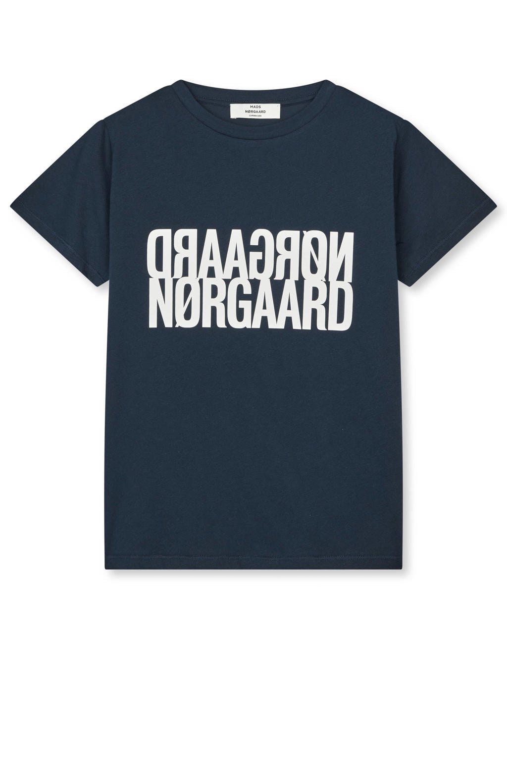 Donkerblauw en witte dames MADS NØRGAARD COPENHAGEN T-shirt van katoen met printopdruk, korte mouwen en ronde hals