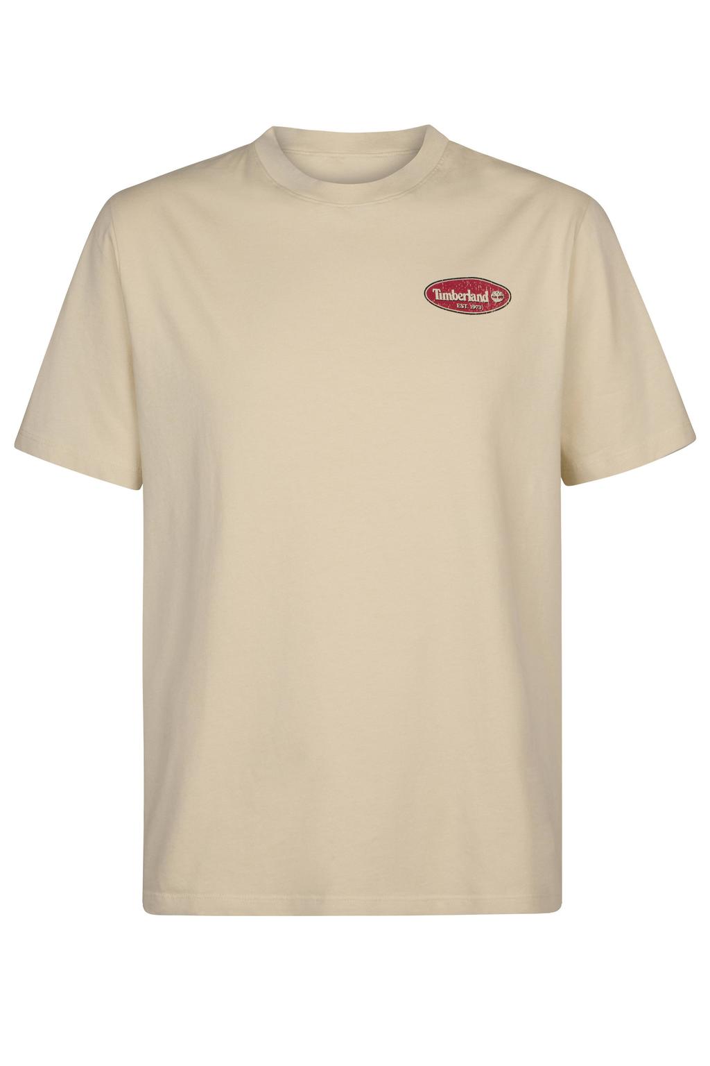 Beige heren Timberland regular T-shirt van katoen met backprint, korte mouwen en ronde hals