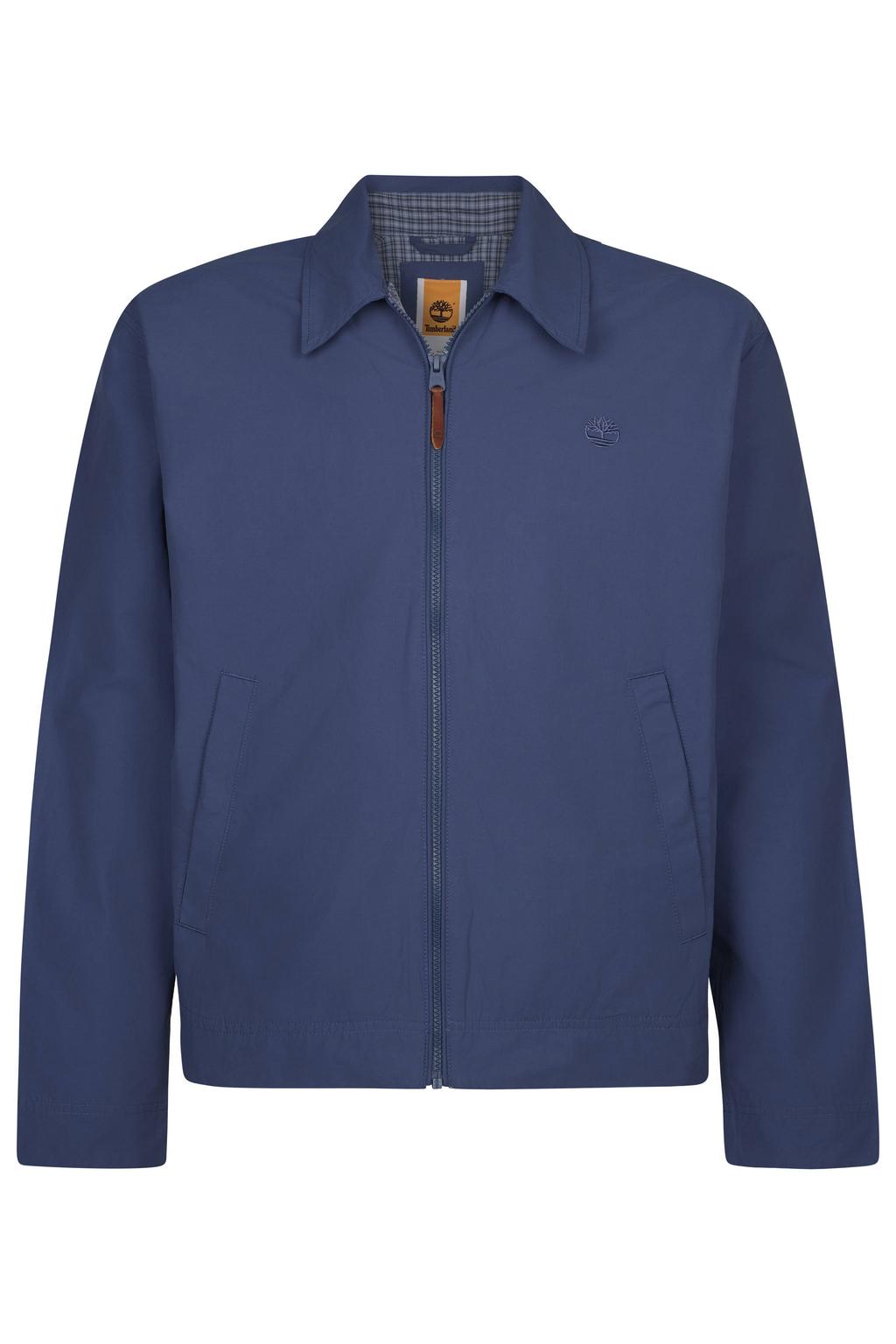 Blauwe heren Timberland zomerjas van nylon met effen, lange mouwen, klassieke kraag en ritssluiting